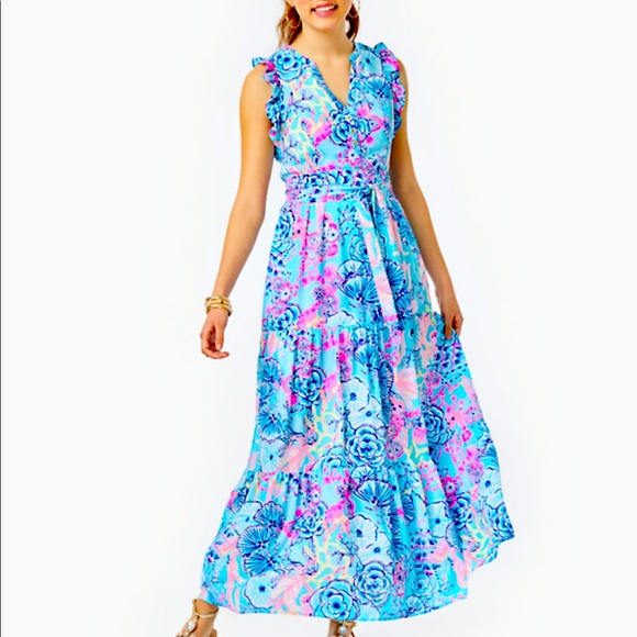 🛑🛑SOLD🛑🛑Lilly Pulitzer Destini Maxi Dress Once Upon a Time - Picture 1 of 3